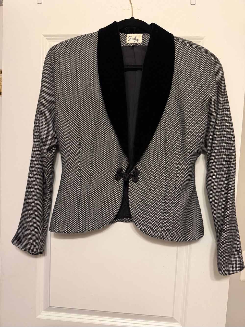 Emily Black & White Tweed Shawl Collar Blazer